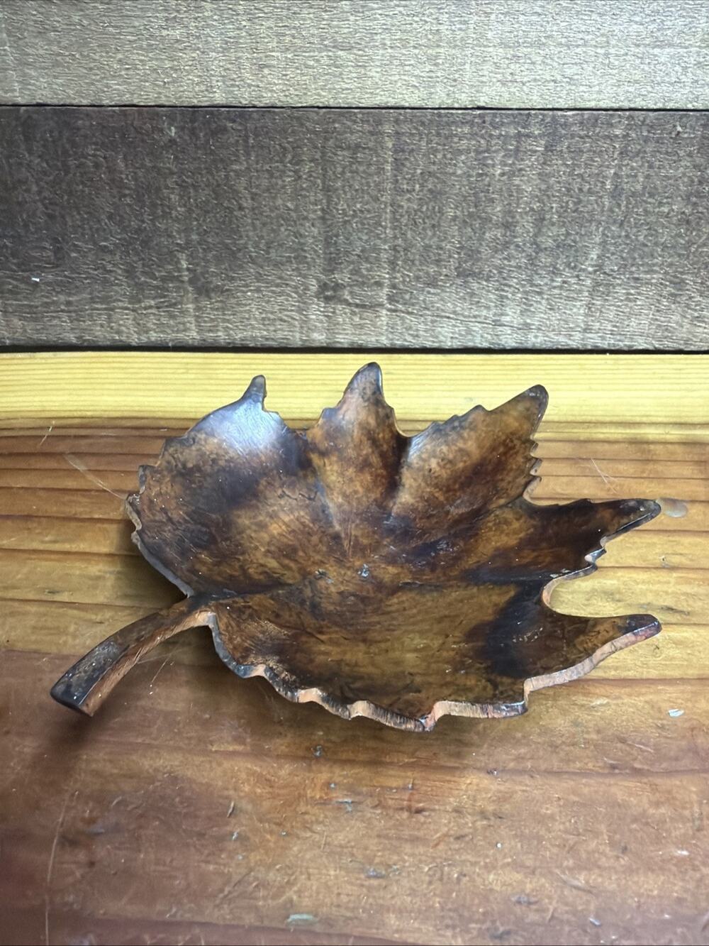 Leaf Trinket Dish Candle Holder Vintage Metal 6"